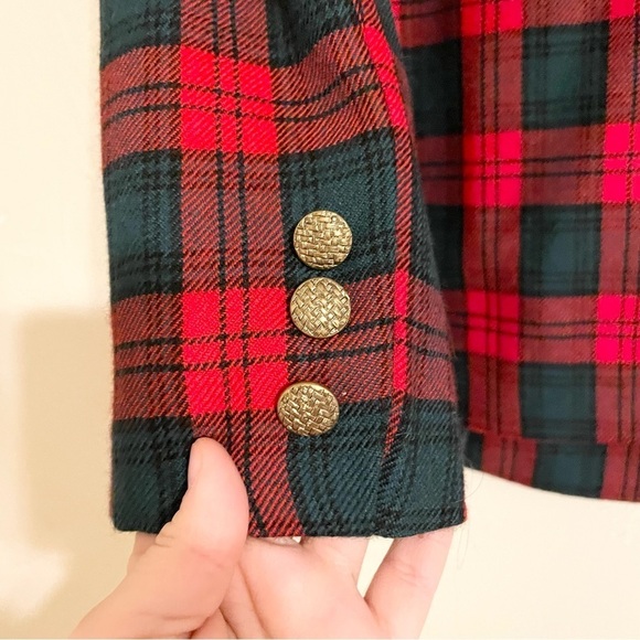 VINTAGE Carlisle Red Green Classic Plaid Tartan Button Front Blazer Women’s 6 - Picture 7 of 9